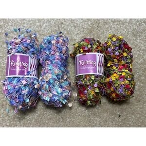4 Skein LOT Knitting Funky Fringe Yarn - Purple/Blue/Orange & Green/Yellow/Pink